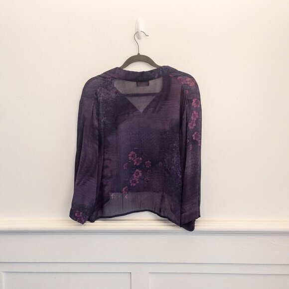 Carol Anderson Petite Sheer Purple Floral Blouse Button Front Lightweight Top - Picture 2 of 3